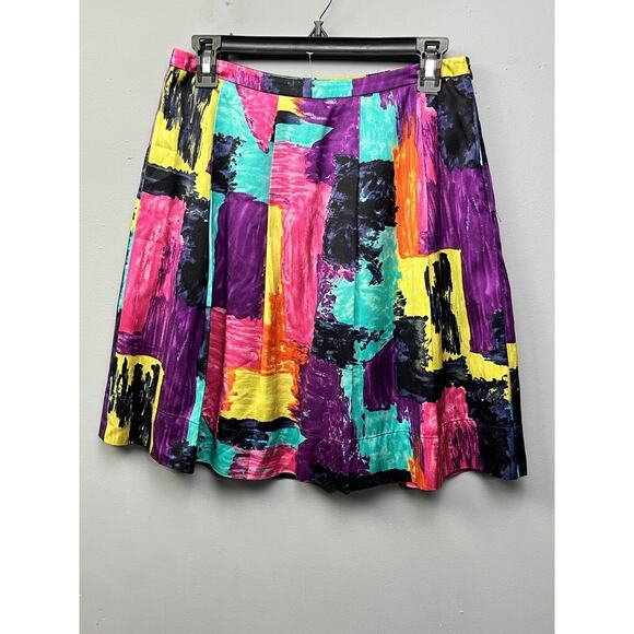 Trina Turk Skirt Womens Size 2 Bright Colorful Mini Silk Cotton Abstract Pleated - Picture 1 of 9